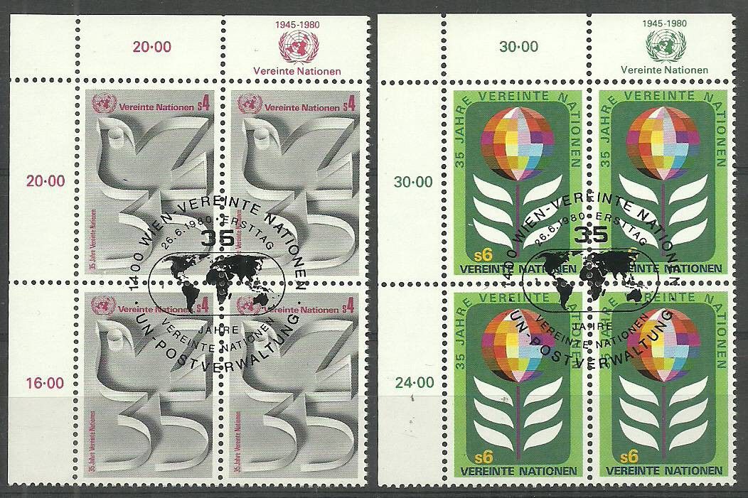 Znaczek Narody Zjednoczone Wiedeń 1980 Mi 12A-13A Stemplowane
