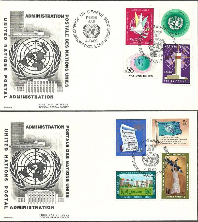 Znaczek Narody Zjednoczone Genewa 1969 Mi 1-8 FDC
