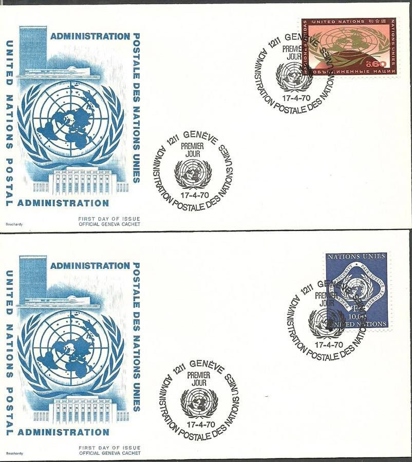 Znaczek Narody Zjednoczone Genewa 1970 Mi 9-10 FDC