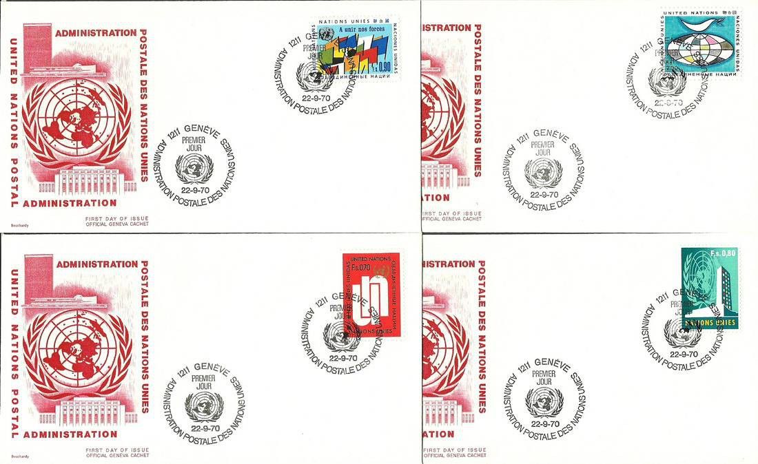Znaczek Narody Zjednoczone Genewa 1970 Mi 11-14 FDC