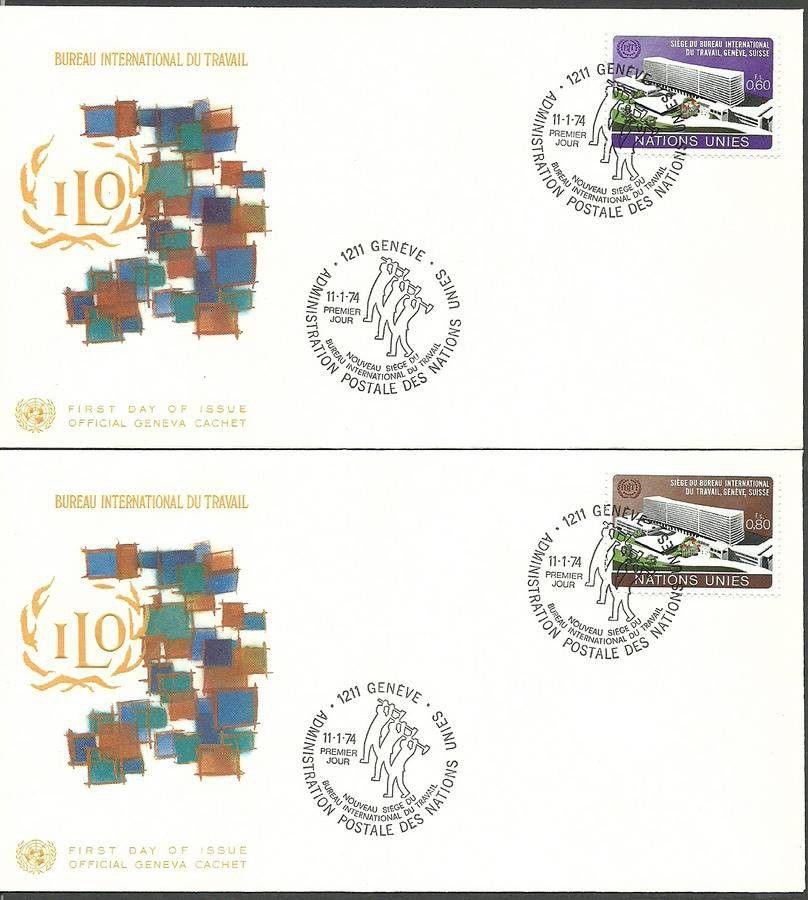 Znaczek Narody Zjednoczone Genewa 1974 Mi 37-38 FDC