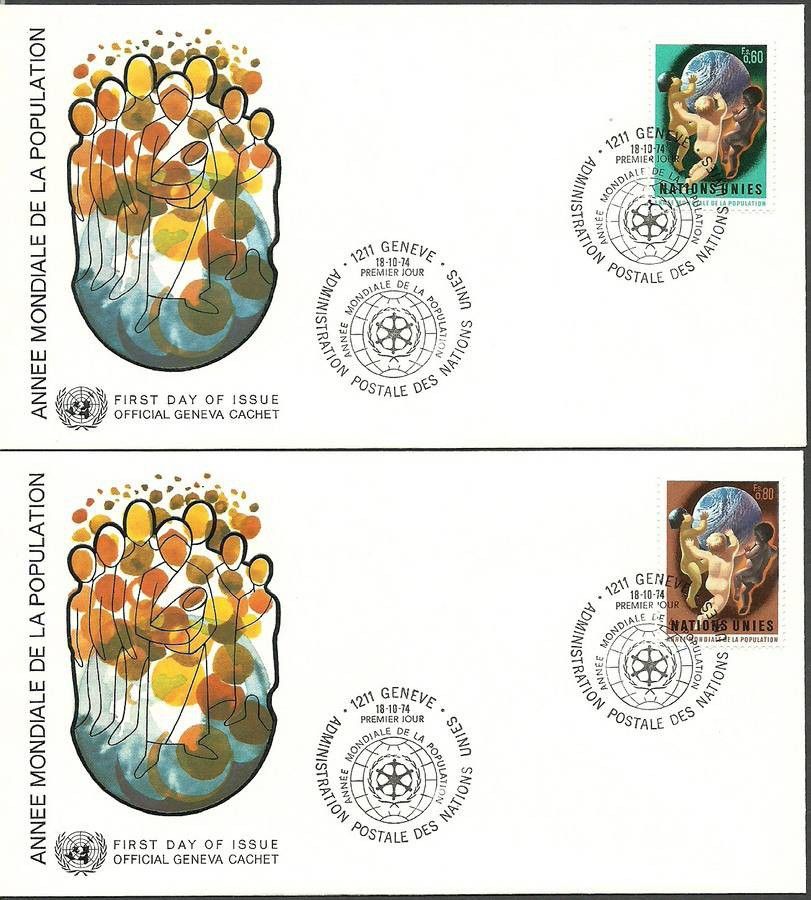 Znaczek Narody Zjednoczone Genewa 1974 Mi 43-44 FDC