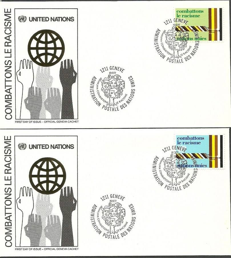 Znaczek Narody Zjednoczone Genewa 1977 Mi 68-69 FDC