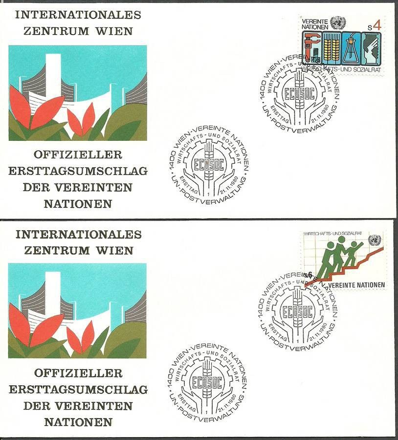 Znaczek Narody Zjednoczone Wiedeń 1980 Mi 14-15 FDC