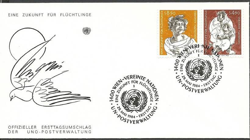 Znaczek Narody Zjednoczone Wiedeń 1984 Mi 43-44 FDC