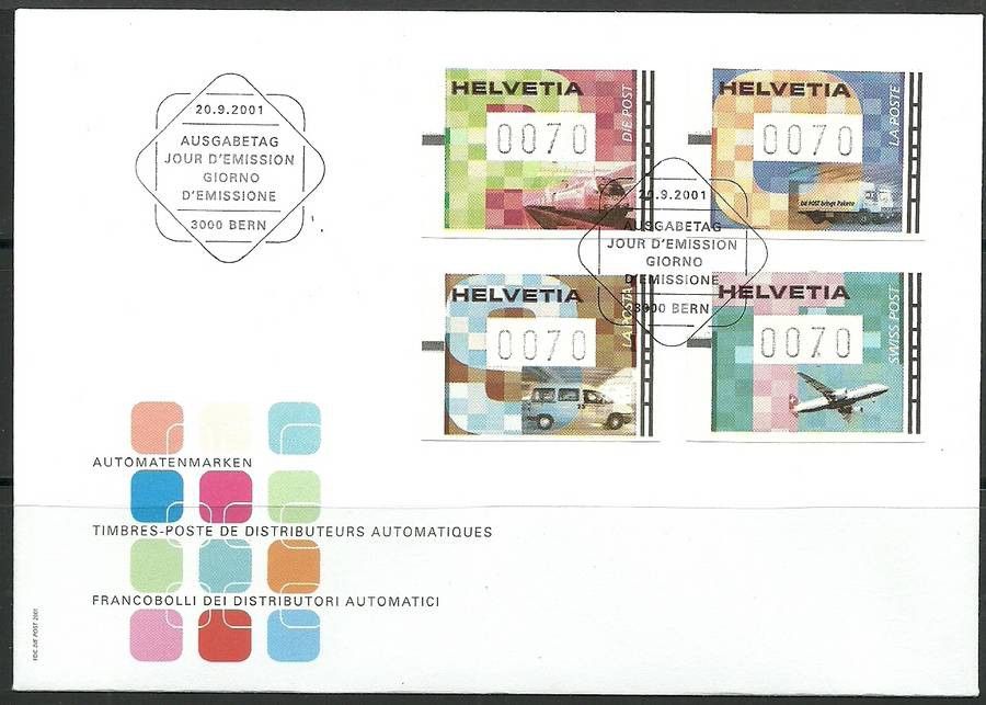 Znaczek Szwajcaria 2001 Mi aut 11-14 (0070) FDC