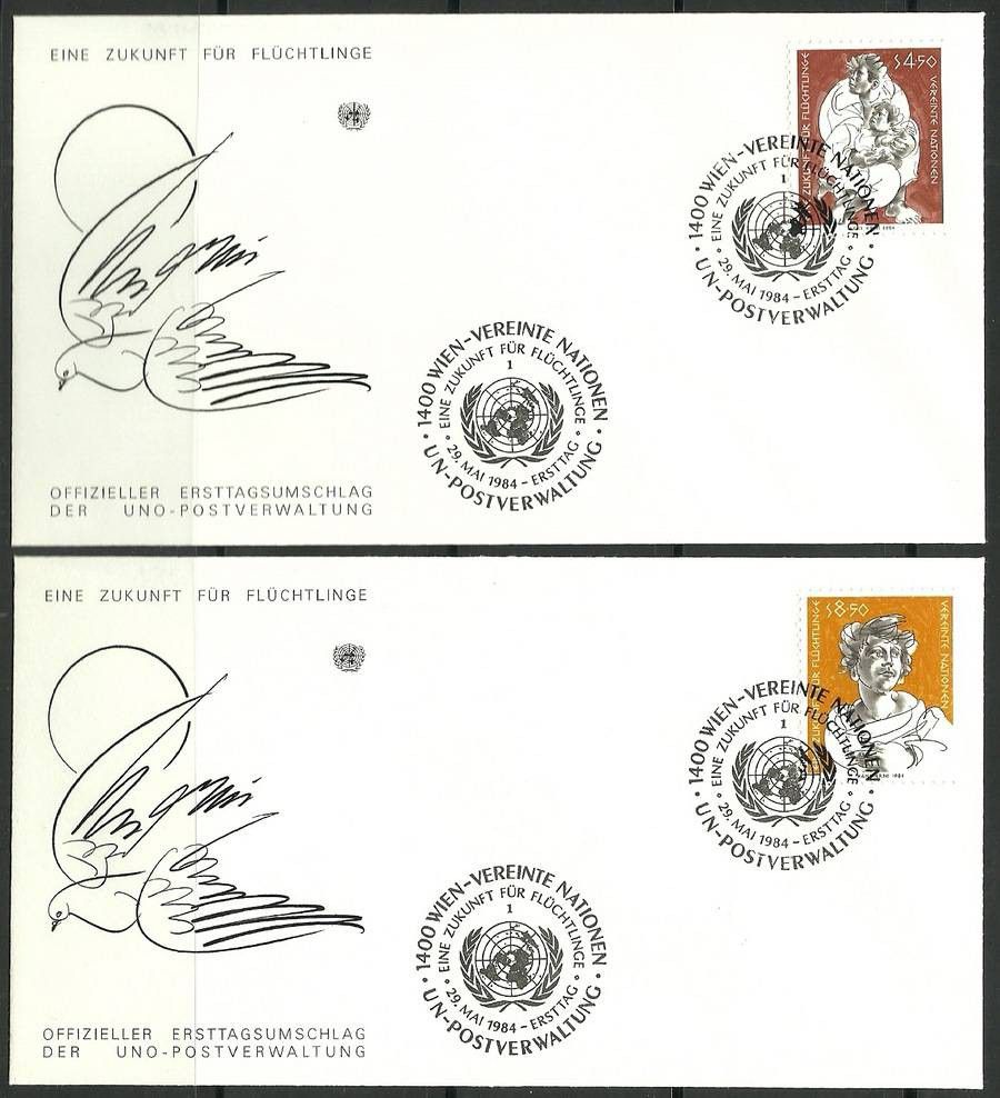 Znaczek Narody Zjednoczone Wiedeń 1984 Mi 43-44 FDC