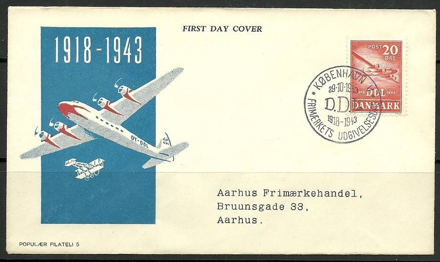 Znaczek Dania 1943 Mi 280 FDC