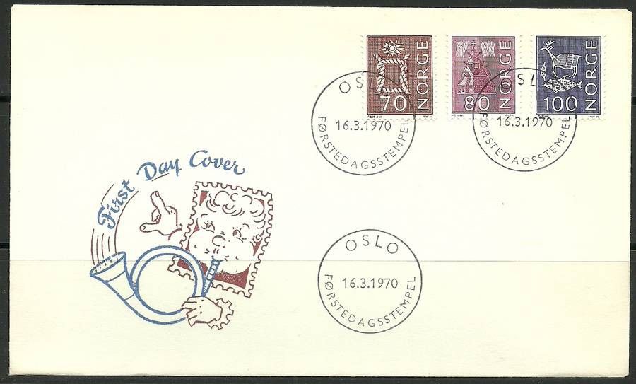 Znaczek Norwegia 1970 Mi 600-601+633 FDC