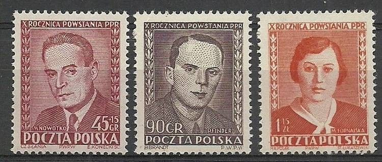 Znaczek Polska 1952 Mi 721-723 Fi 583-585 Czyste **
