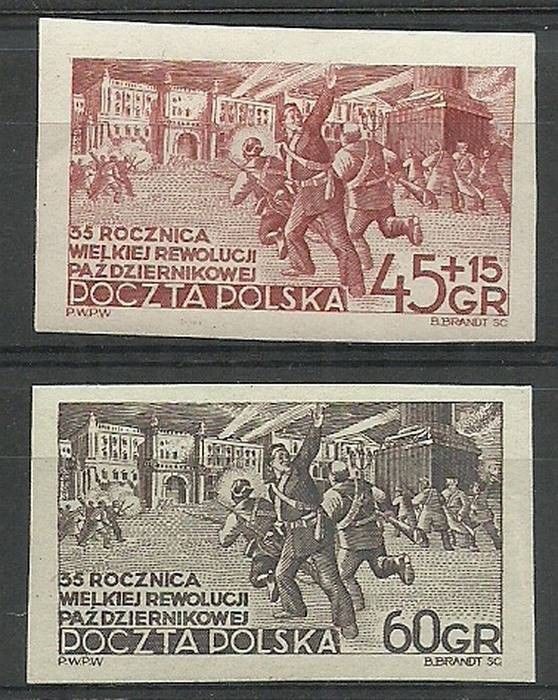 Znaczek Polska 1952 Mi 779-780B Fi 641-642A Czyste **