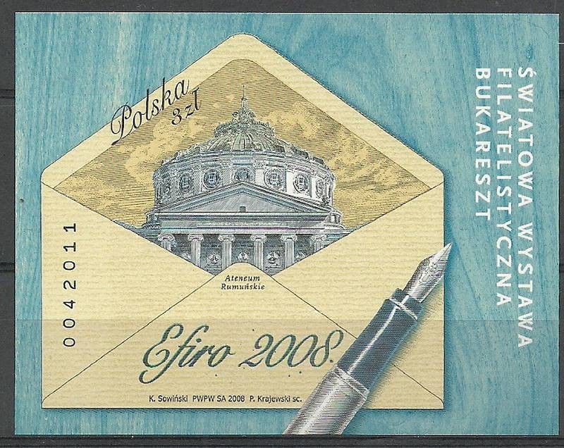 Znaczek Polska 2008 Mi bl 178B Fi bl 209A Czyste **