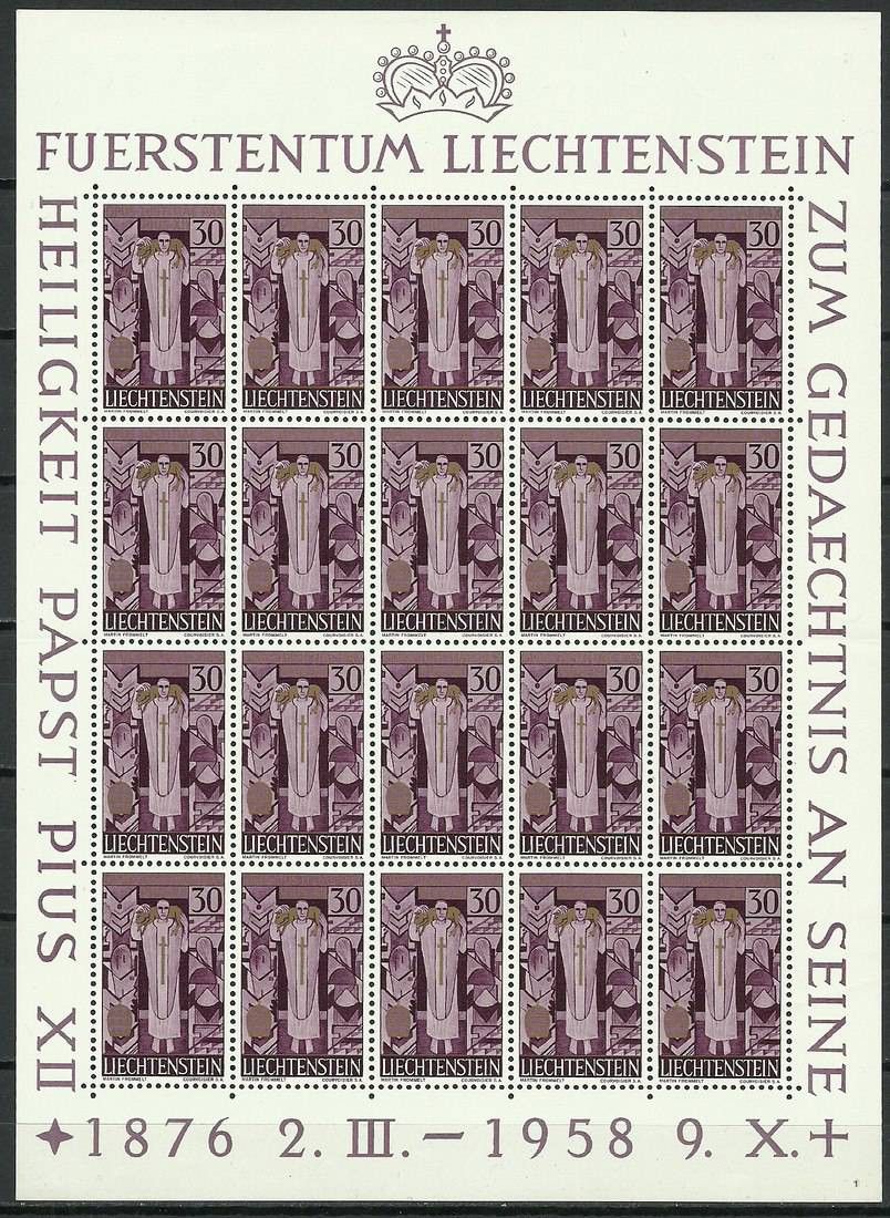 Znaczek Liechtenstein 1959 Mi ark 380 Czyste **