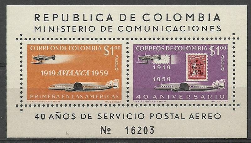 Znaczek Kolumbia 1959 Mi bl 16 Czyste **