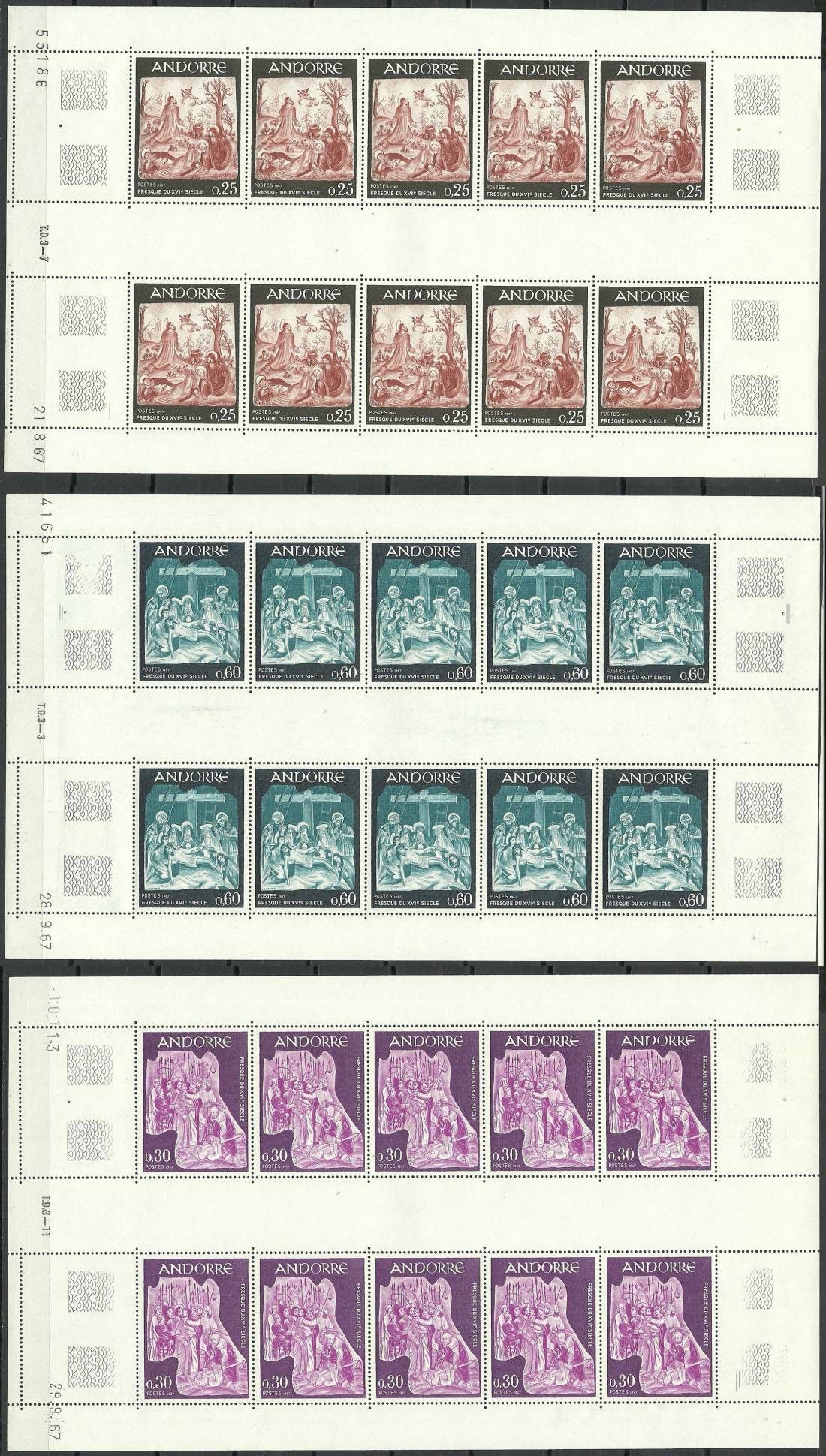 Znaczek Andora Francuska 1967 Mi ark 204-206 Czyste **