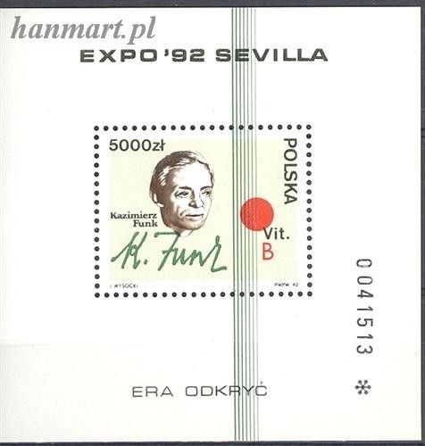 Znaczek Polska 1992 Mi bl 116 Fi bl 146 Czyste **