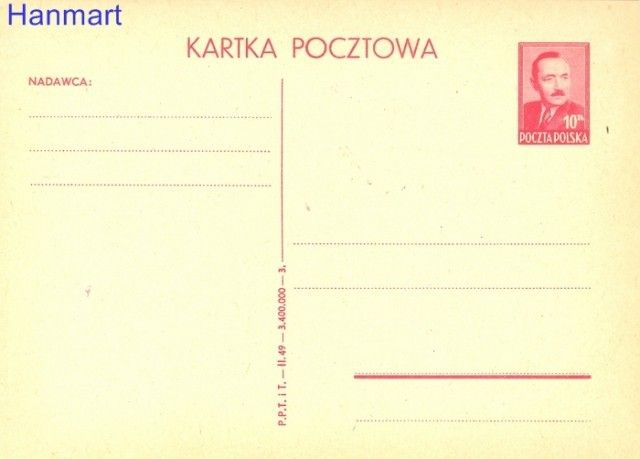 Znaczek Polska 1949 Fi Cp 109Isygn.III Całostka pocztowa