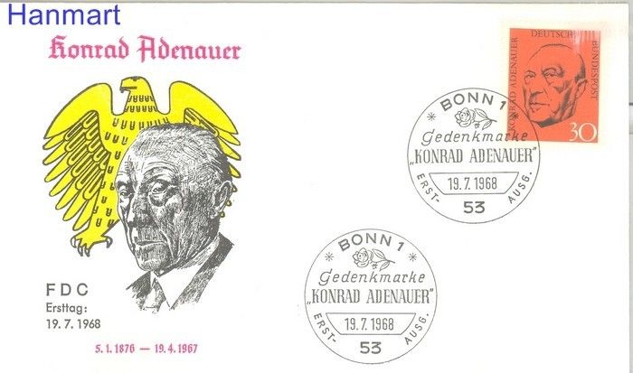 Znaczek Niemcy 1968 Mi 567 FDC