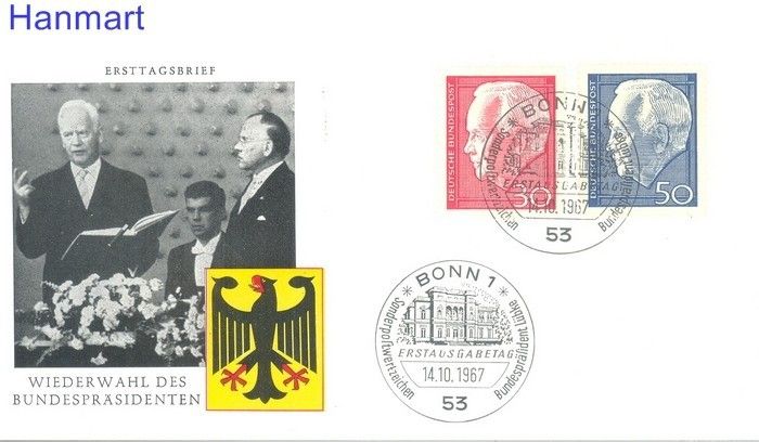 Znaczek Niemcy 1967 Mi 542-543 FDC