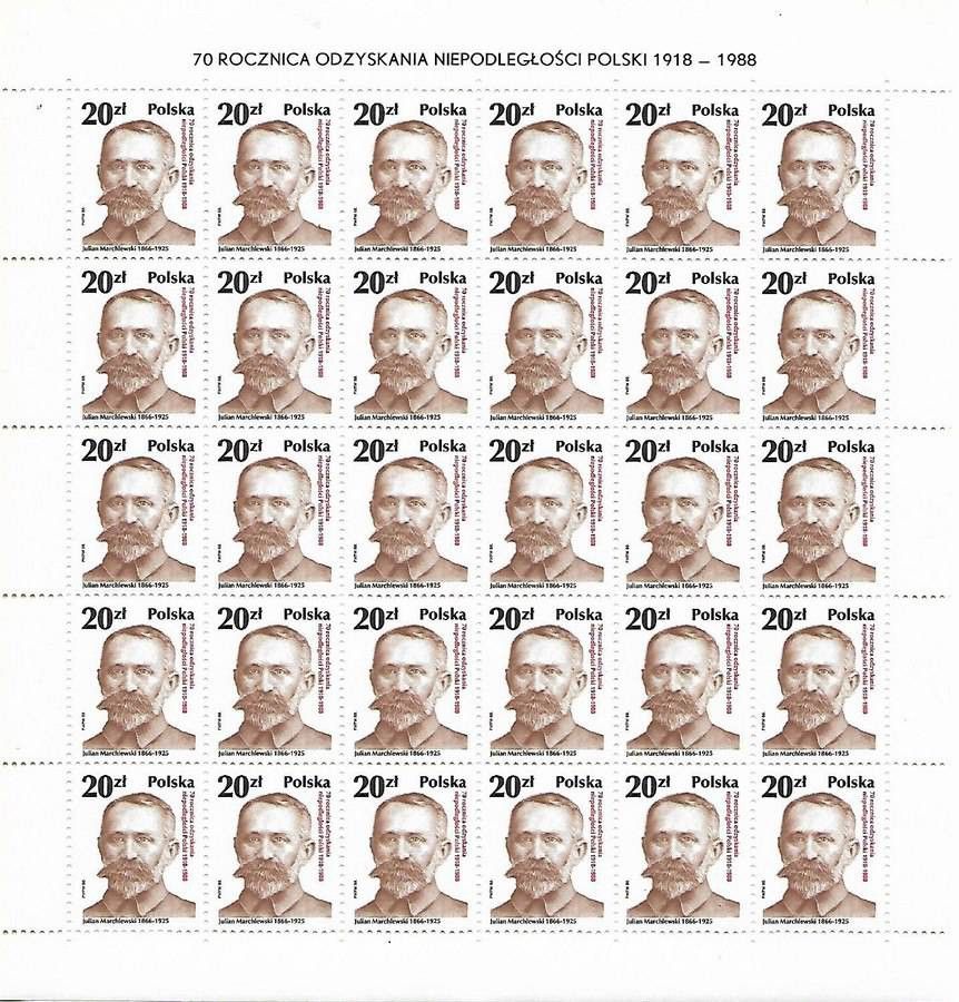 Znaczek Polska 1988 Mi ark 3171-3173 Fi ark 3023-3025 Czyste **