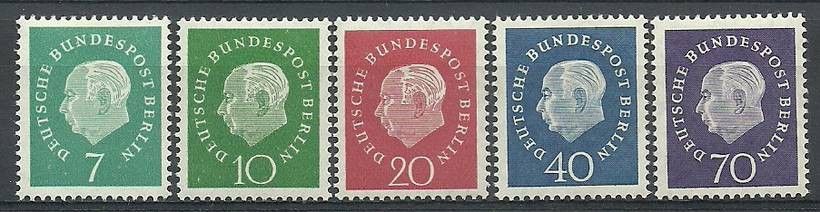 Znaczek Berlin Niemcy 1959 Mi 182-186 Z podlepką *
