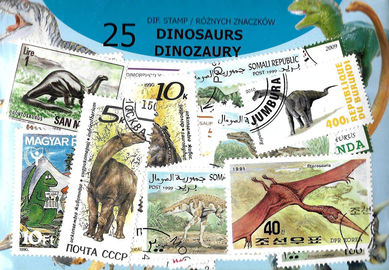 Znaczek Pakiet filatelistyczny DINOZAURY 25 znaczkow
