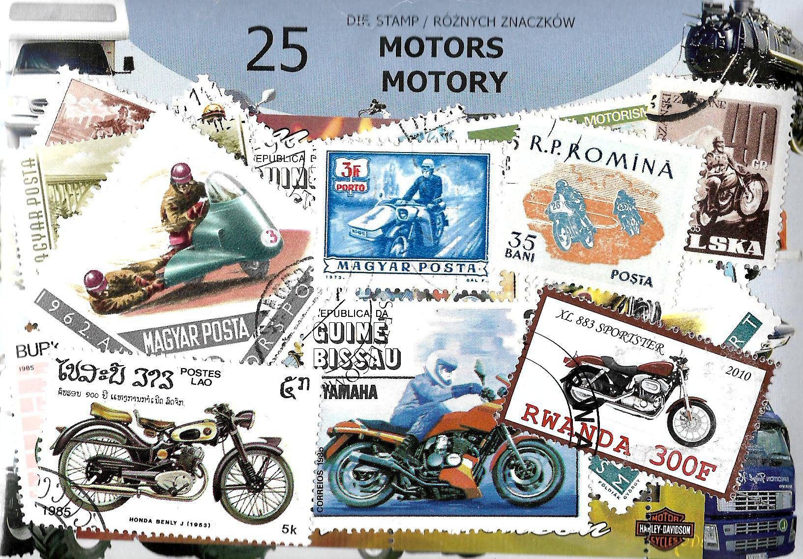 Znaczek Pakiet filatelistyczny MOTORY 25 znaczkow
