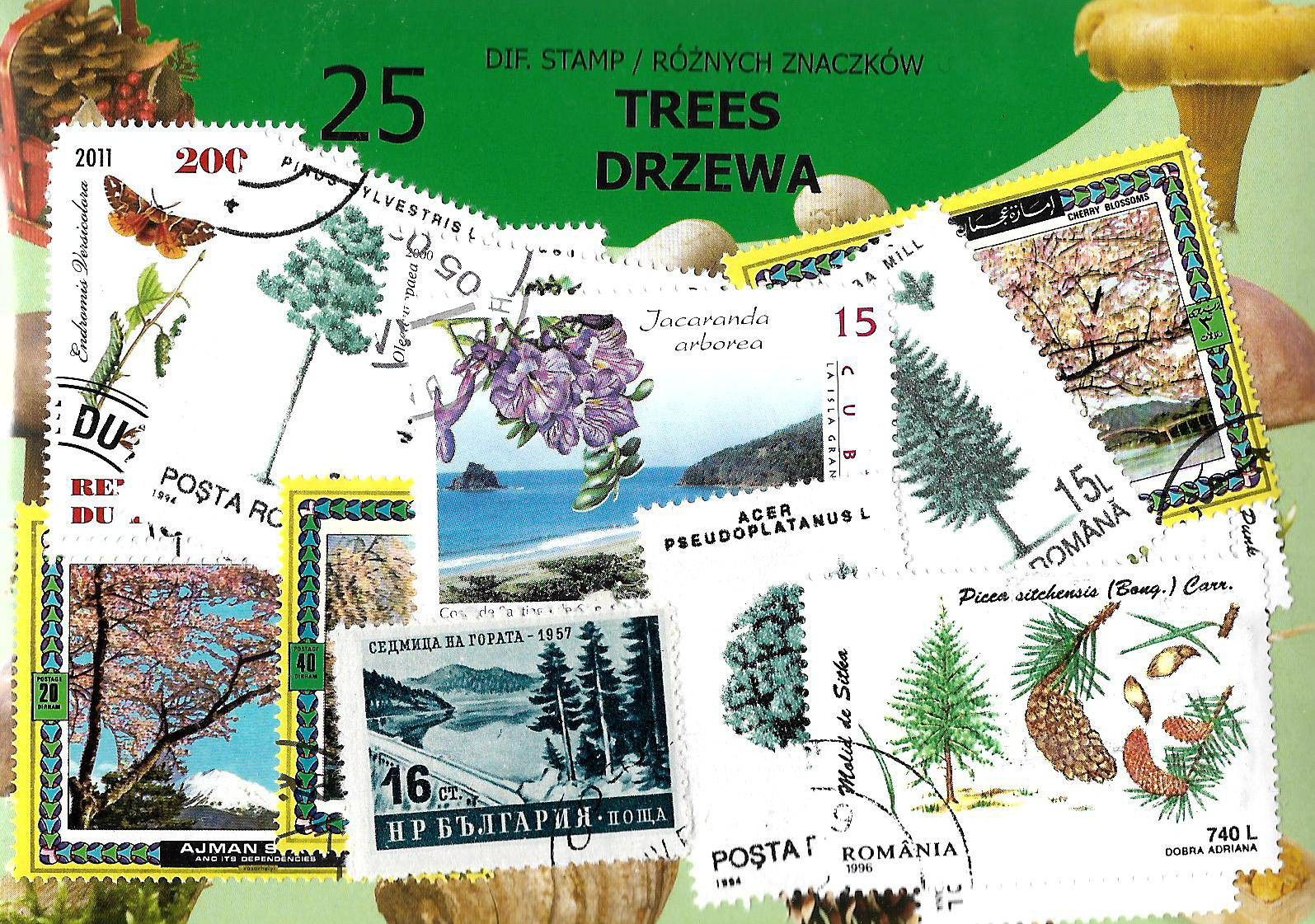 Znaczek Pakiet filatelistyczny DRZEWA 25 znaczkow