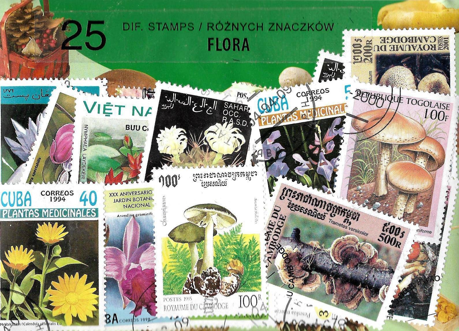 Znaczek Pakiet filatelistyczny FLORA 25 znaczkow