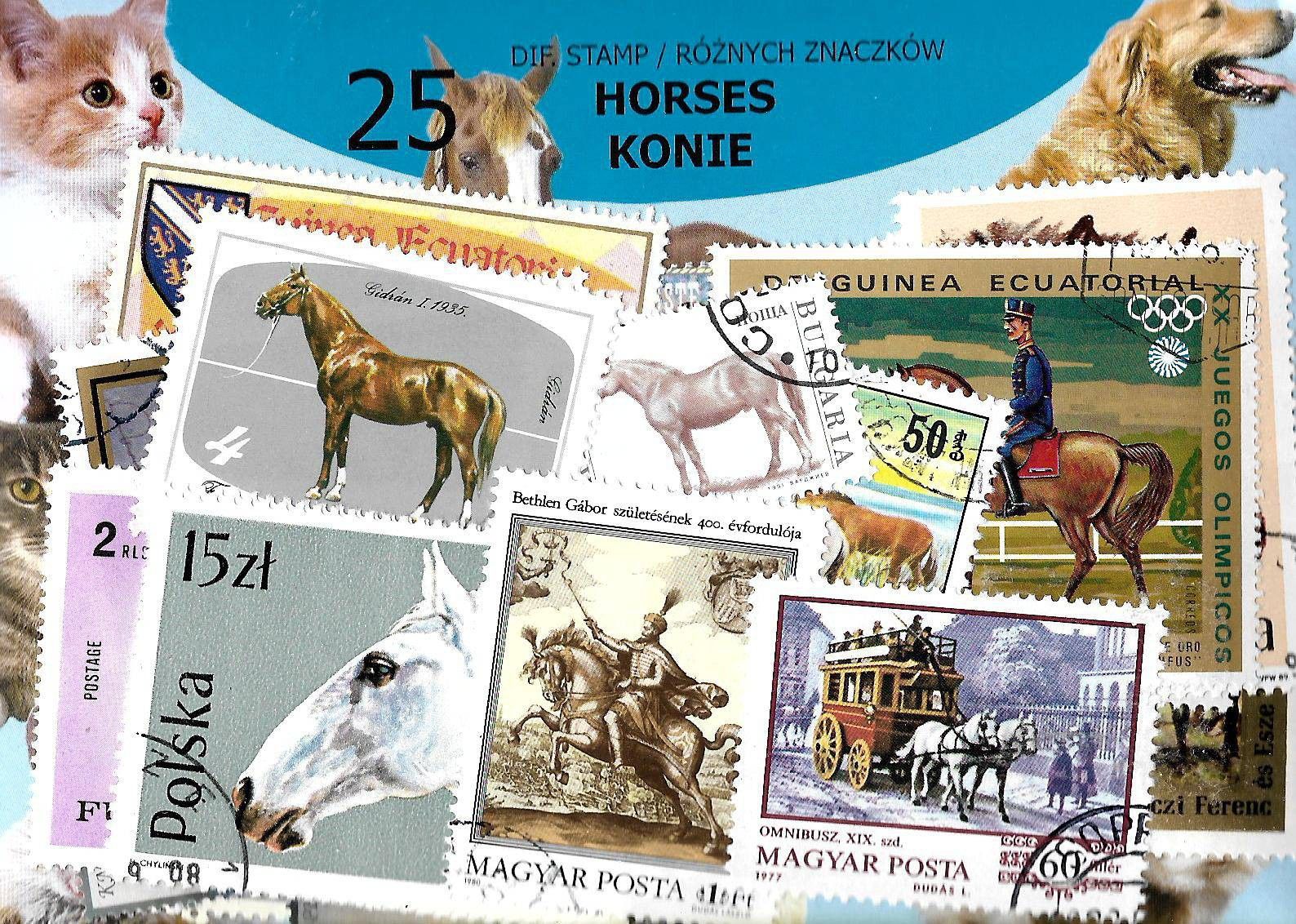 Znaczek Pakiet filatelistyczny KONIE 25 znaczkow