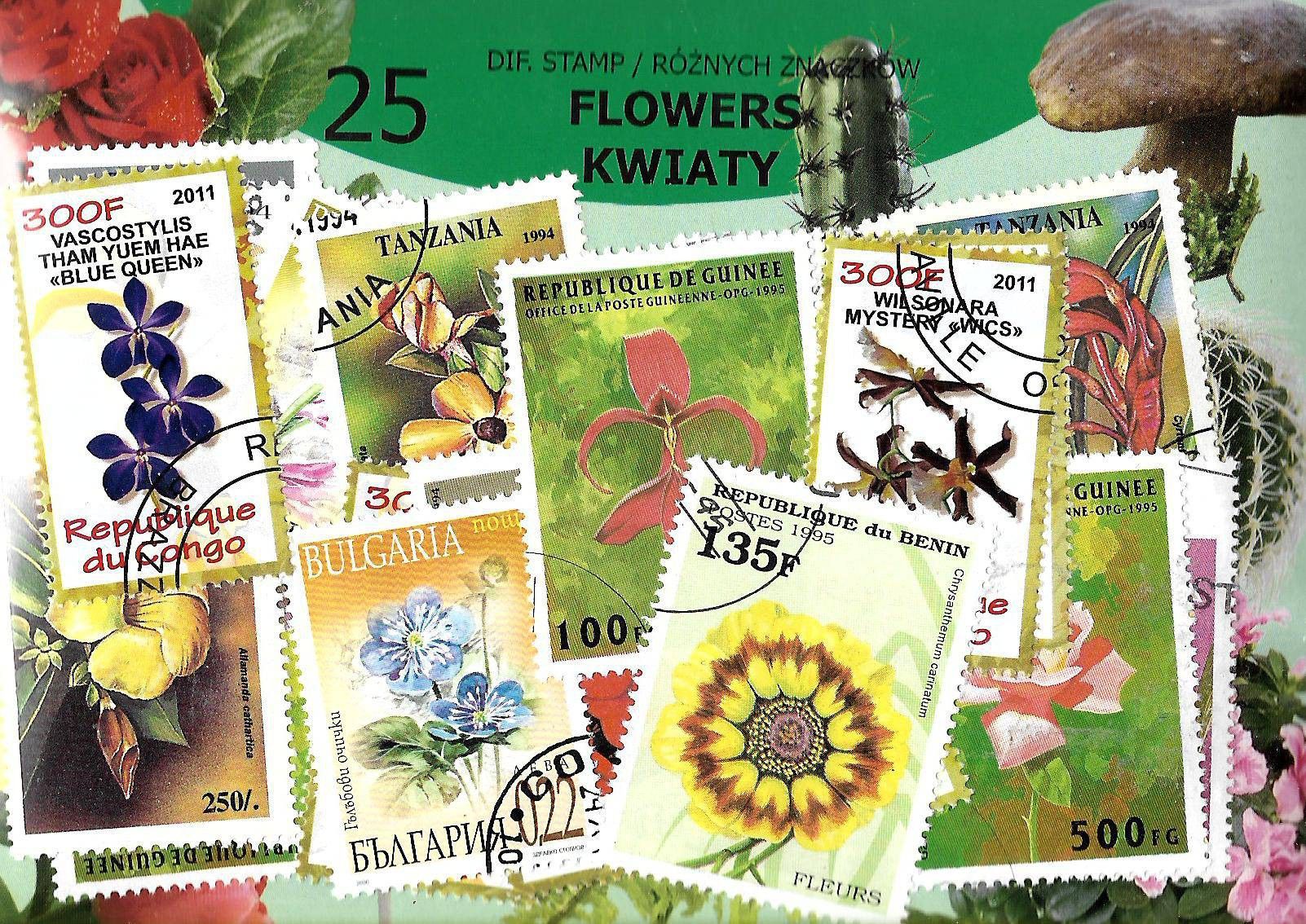 Znaczek Pakiet filatelistyczny KWIATY 25 znaczkow