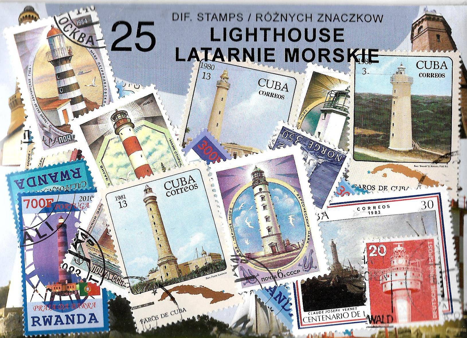 Znaczek Pakiet filatelistyczny LATARNIE MORSKIE 25 znaczkow