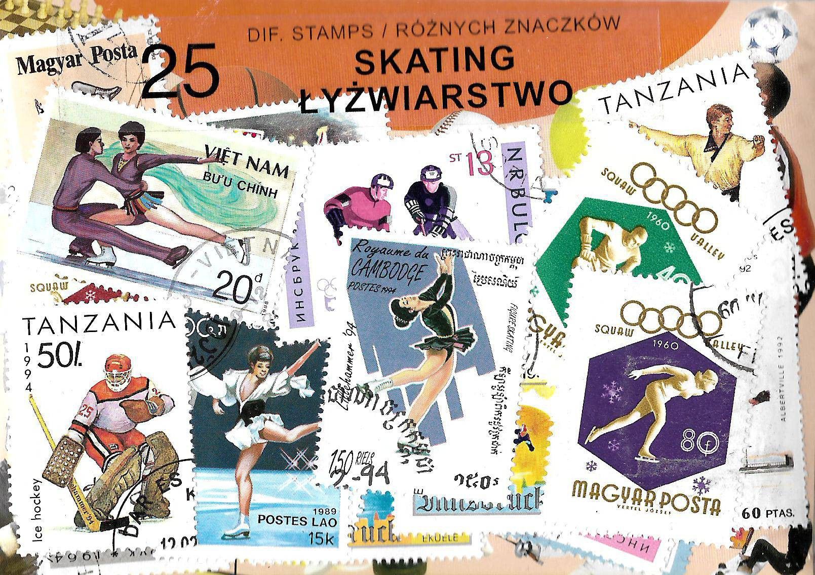 Znaczek Pakiet filatelistyczny ŁYŻWIARSTWO 25 znaczkow