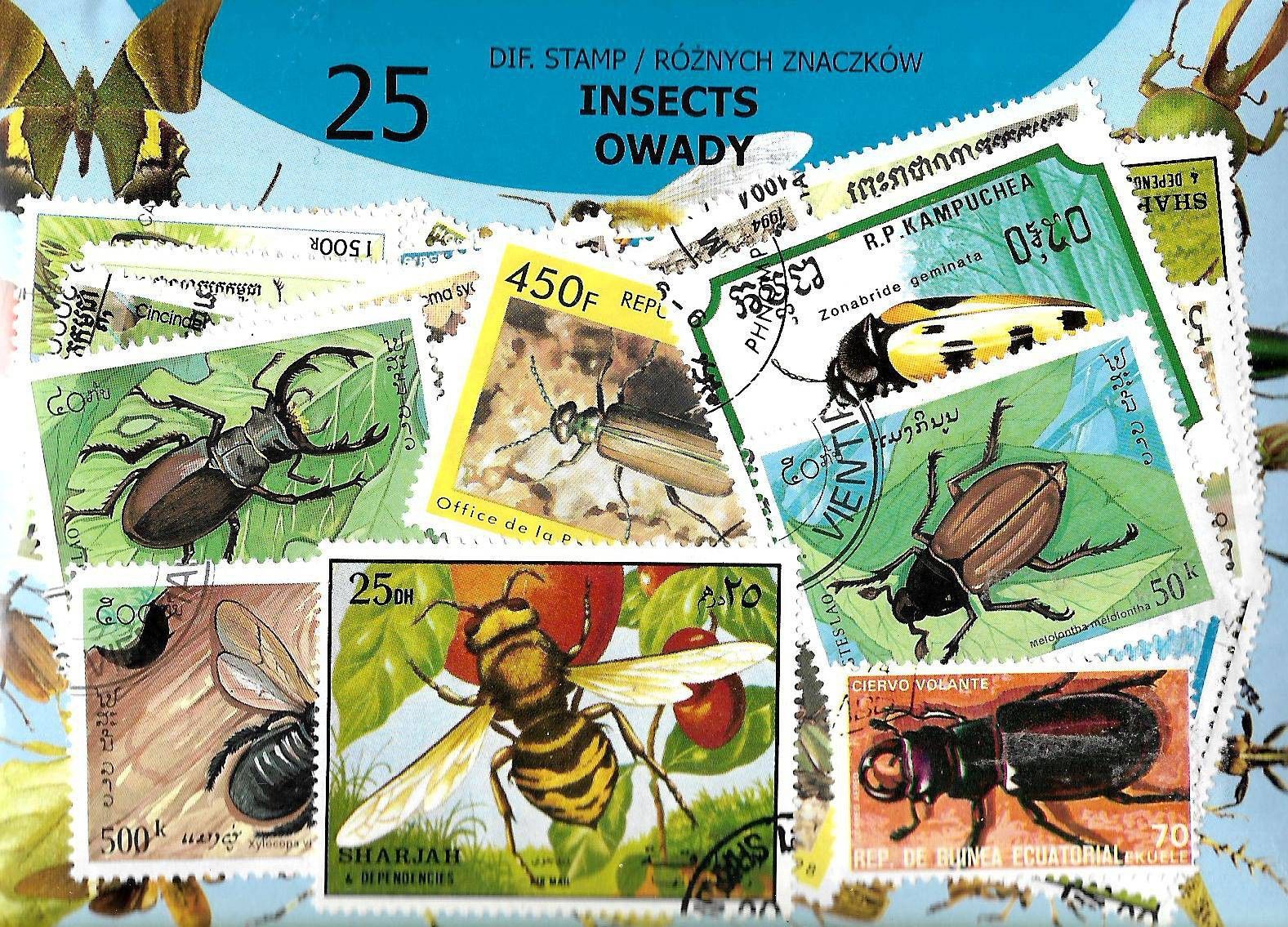 Znaczek Pakiet filatelistyczny OWADY 25 znaczkow