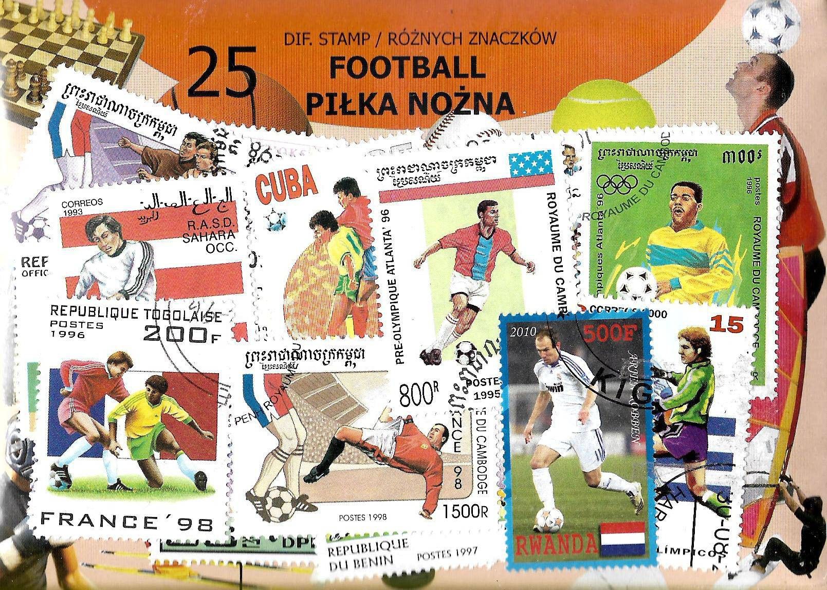 Znaczek Pakiet filatelistyczny PIŁKA NOŻNA 25 znaczkow