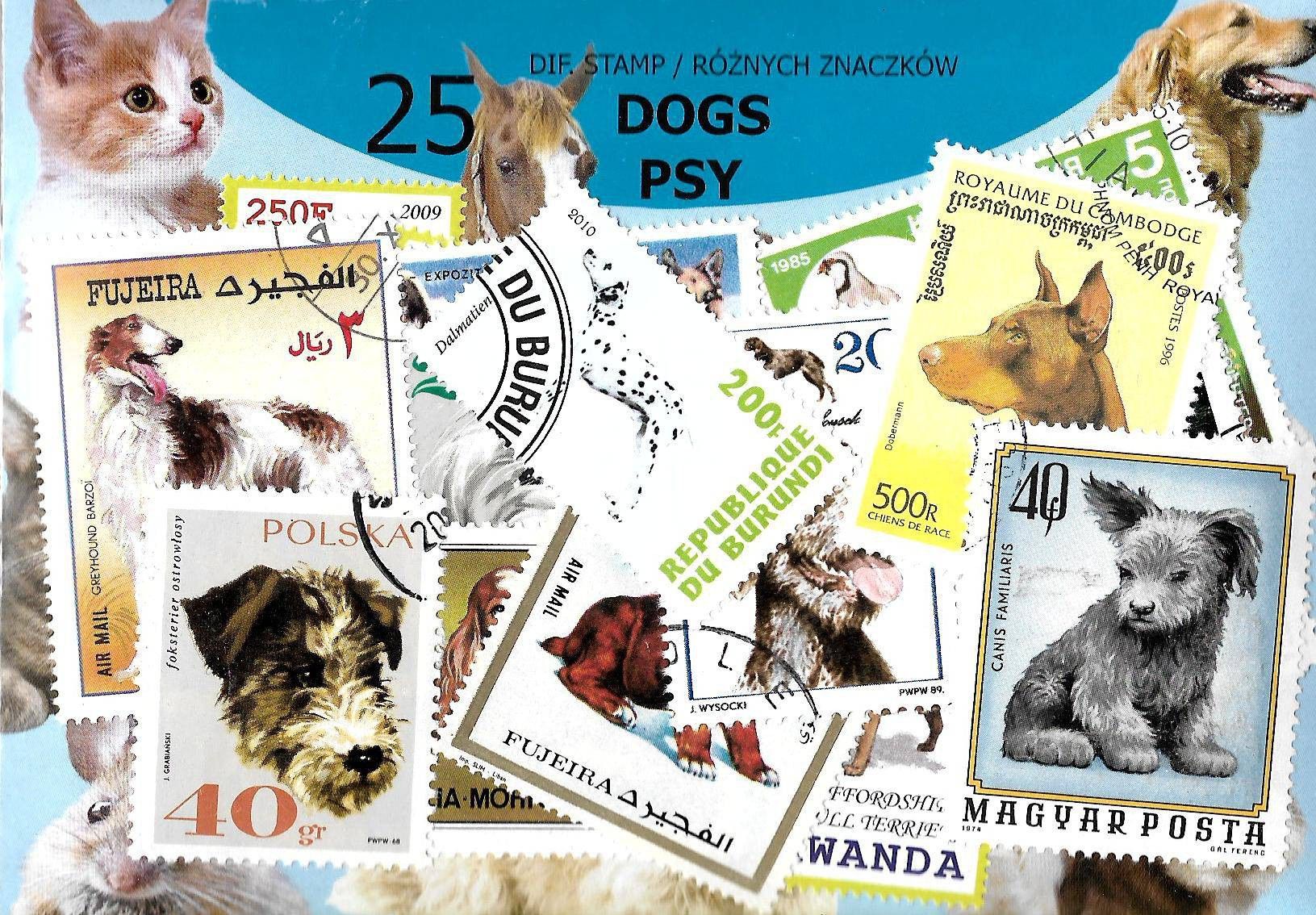 Znaczek Pakiet filatelistyczny PSY 25 znaczkow