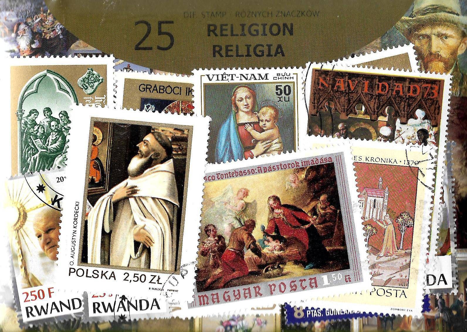Znaczek Pakiet filatelistyczny RELIGIA 25 znaczkow
