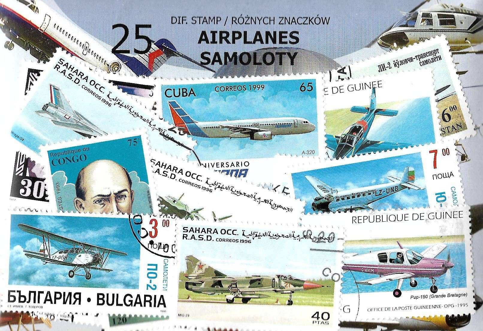 Znaczek Pakiet filatelistyczny SAMOLOTY 25 znaczkow
