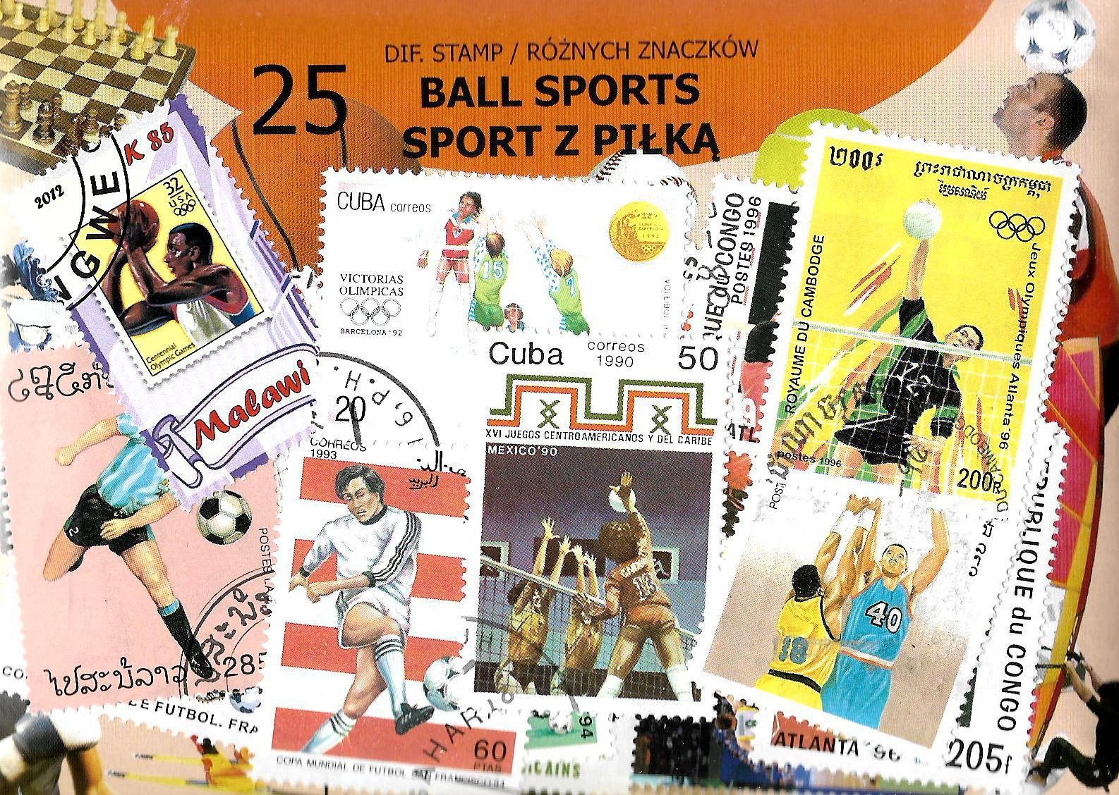 Znaczek Pakiet filatelistyczny SPORTY Z PIŁKĄ 25 znaczkow