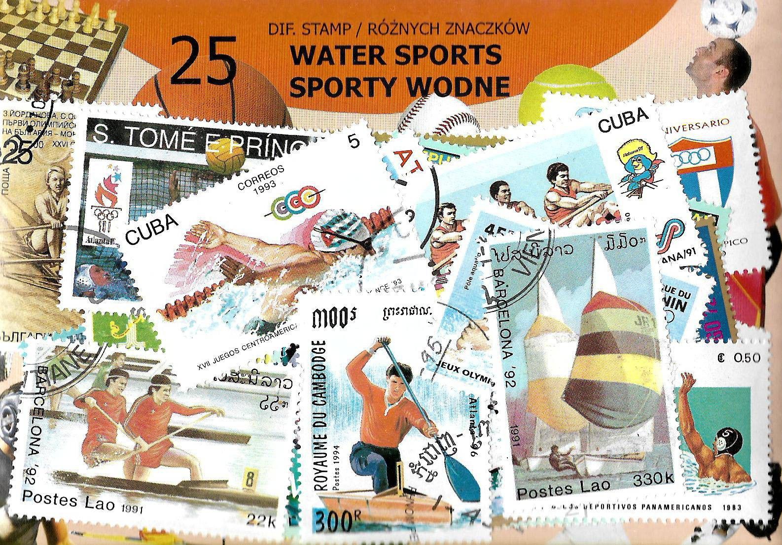Znaczek Pakiet filatelistyczny SPORTY WODNE 25 znaczkow