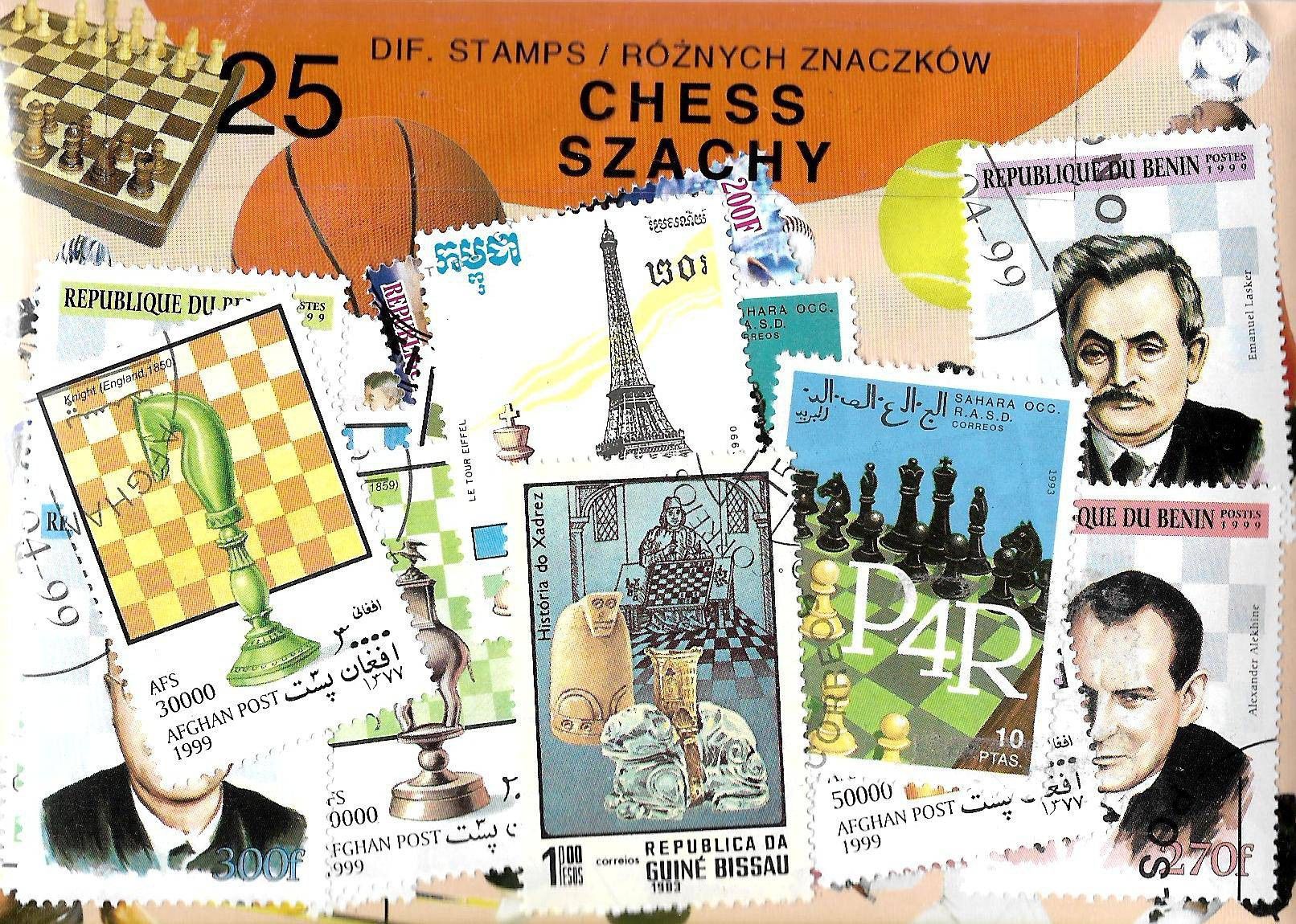 Znaczek Pakiet filatelistyczny SZACHY 25 znaczkow