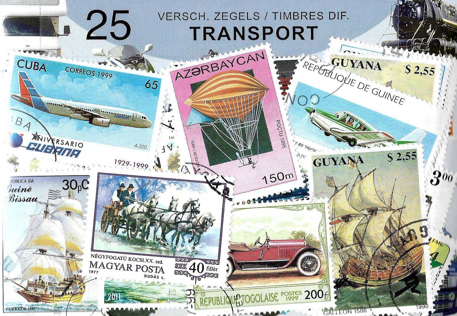 Znaczek Pakiet filatelistyczny TRANSPORT 25 znaczkow
