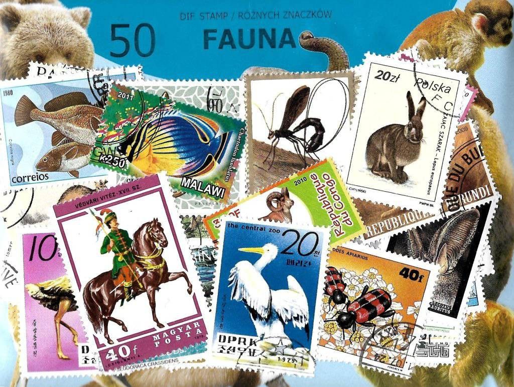 Znaczek Pakiet filatelistyczny FAUNA 50 znaczkow