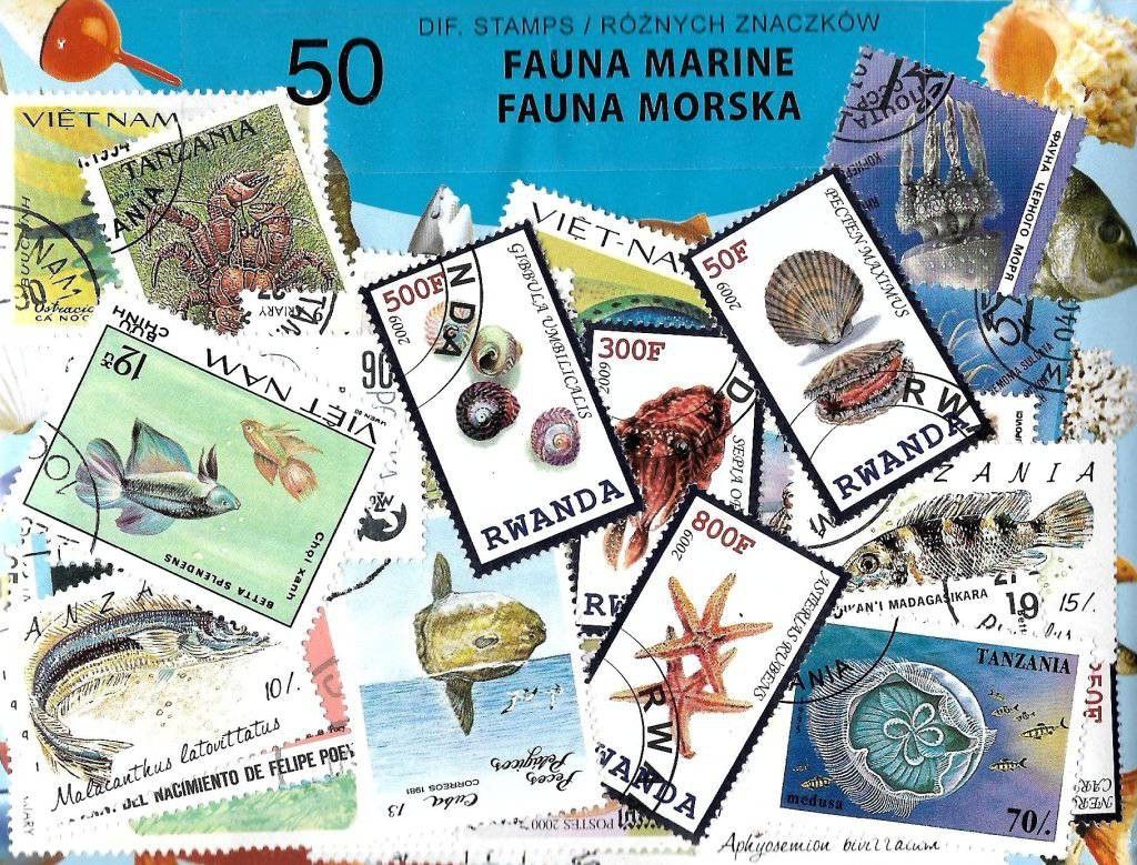 Znaczek Pakiet filatelistyczny FAUNA MORSKA 50 znaczkow