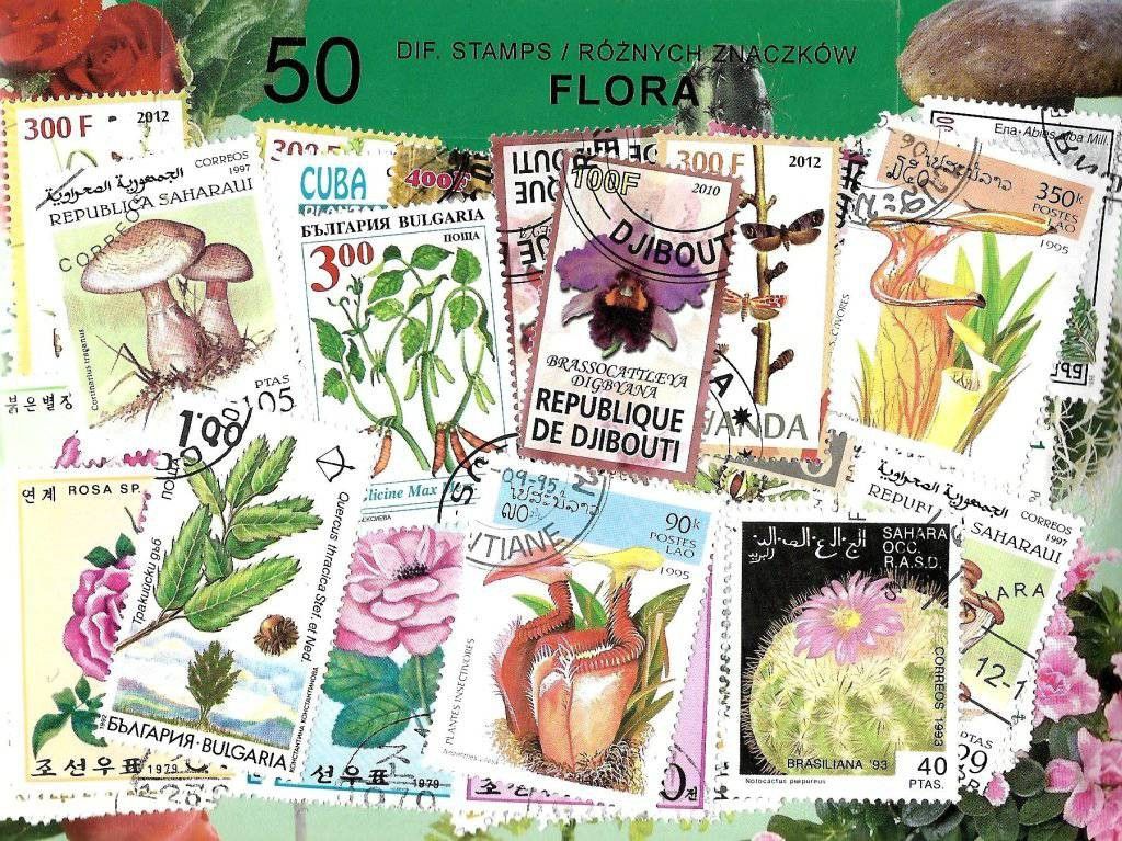 Znaczek Pakiet filatelistyczny FLORA 50 znaczkow
