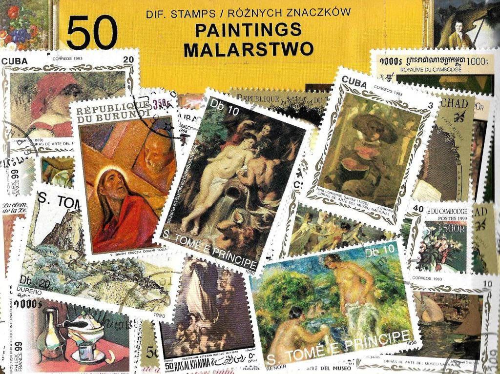 Znaczek Pakiet filatelistyczny MALARSTWO 50 znaczkow