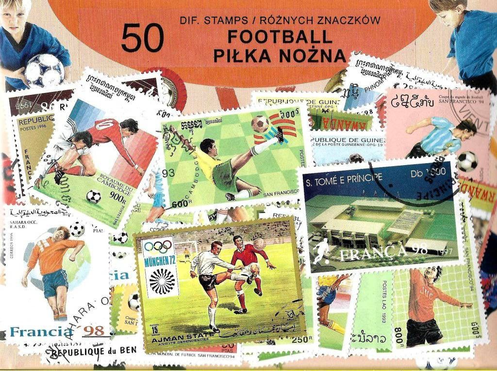 Znaczek Pakiet filatelistyczny PIŁKA NOŻNA 50 znaczkow