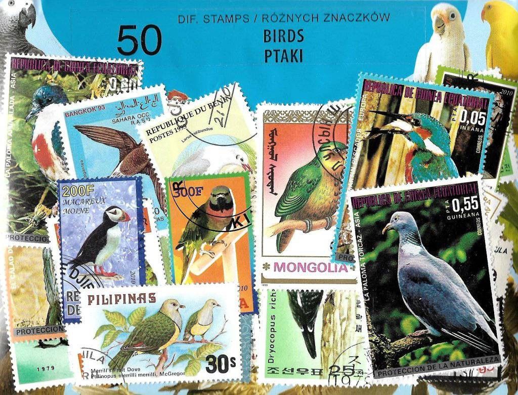 Znaczek Pakiet filatelistyczny PTAKI 50 znaczkow