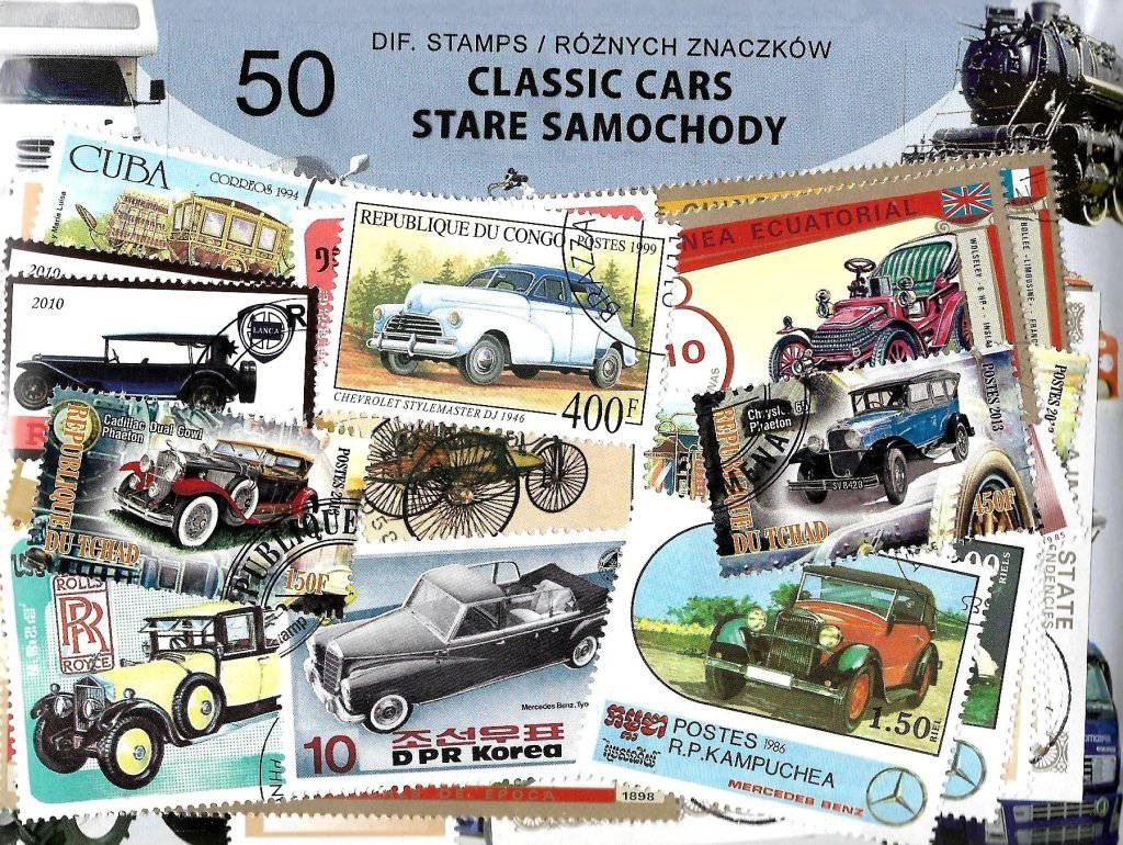 Znaczek Pakiet filatelistyczny STARE SAMOCHODY 50 znaczkow