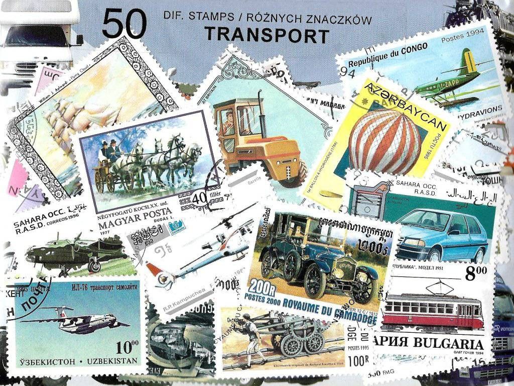 Znaczek Pakiet filatelistyczny TRANSPORT 50 znaczkow